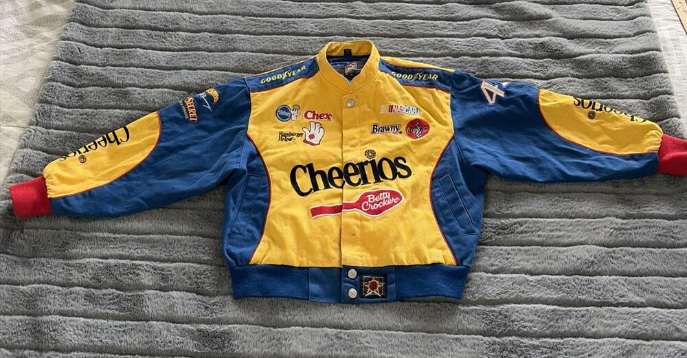 VINTAGE Racing Bobby Labonte #43 Cheerios JH Jacket Nascar Kids XL Flaws AS IS